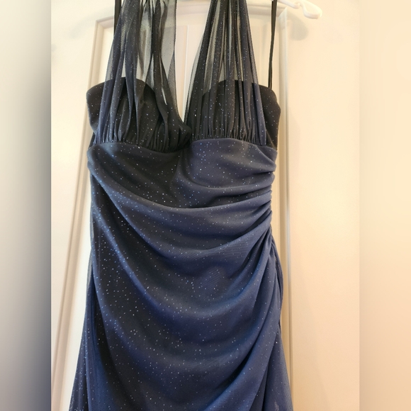 Navy Sparkle Halter Evening Dress - Picture 5 of 8